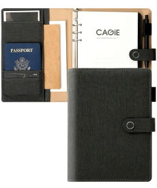 CAGIE システム手帳 a5 6穴 リング 内径約25mm マグネットタイプ バインダー メモ 120g厚い紙 インデックス付き システム手帳 PU レザー ビジネス手帳 カード収納 ペンホルダー付き ブラック