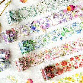 Alideco 6個 マスキングテープ かわいいロ花 植物 葉 透明な耐水性 インク50mm幅×2m巻 PET 粘着 テープ 広幅 DIY おしゃれ マステ シール (zhognxiayipianmeigui)