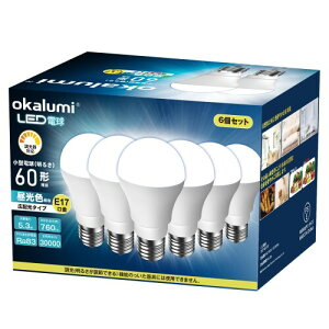 ミニクリプトン電球 LED電球 口金直径17mm 調光器対応 昼光色 60W形相当 広配光 6個セット 760lm 断熱材器具対応
