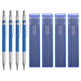 PATIKIL 4個 シャープペンシル 48個シルバーリフィル付き 滑らかに書く 携帯用鉛筆 内蔵削り器付き 製図 絵画 デザイン用 ブルー