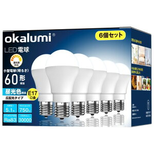 okalumi LEDd Ή E17 60W` F 6500k 750lm ^d Lz^Cv fMގ{HɂΉ 6Zbg