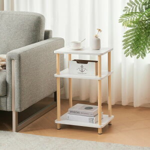 サイドテーブル ナイトテーブル 天然木 小さい おしゃれ 収納棚付き ベット用 リビング ソファサイド 一人暮らし カフェテーブル (40cm*30cm*62cm, ナチュラル+ホワイト)