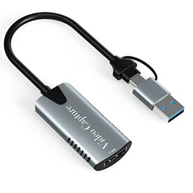 C.AMOUR キャプチャーボード ビデオキャプチャー HDMI to USB/Type C (2in1) 小型 軽量 ゲーム キャプチャ デバイス 会議 ライブ録画 コンパクト Windows/MAC/Android/Linuxに適用 PS4 Xbox Switch