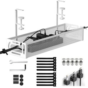 Mozawa 配線隠し ケーブルトレー デスク 収納 幅40cm コード収納 デスク周り 穴あけ不要・工具不要・簡単設置 机下 収納 ケーブルオーガナイザー スチール製 日本語説明書付き (ホワイト)