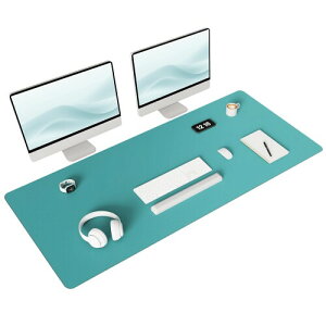 YSAGi デスクマット マウス対応 レザー デスクマット 大型マウスパッド 裏面はスエード 滑り止め 厚さ2mm 防水 防油 断熱 お手入れ簡単 オフィス 自宅用 装飾用 デスクパッド (青竹色, 138*60