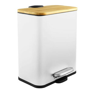 ゴミ箱 ふた付き 5L ペダル式 ゴミ箱 おしゃれ 長方形 竹蓋 ごみ箱 消臭 密閉 音無し キッチン/リビングルーム/トイレ/バスルーム/オフィス/部屋用 (白い)