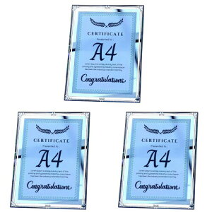 Charmoon フォトフレーム A4 額縁 シルバー ガラス製 写真立て 賞状 おしゃれ 縦横両用 (タイプD, 3個)