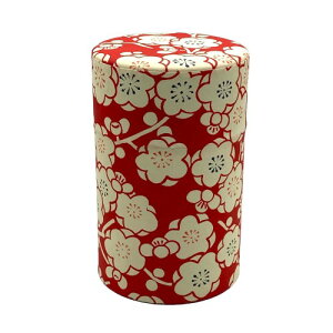 野口熊太郎茶園 茶筒 茶缶 150g 和紙貼 中蓋付き 梅浪漫 日本製 おしゃれ (赤)