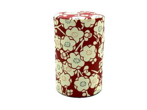 野口熊太郎茶園 茶筒 茶缶 150g 和紙貼 中蓋付き 梅浪漫 日本製 おしゃれ (エンジ)