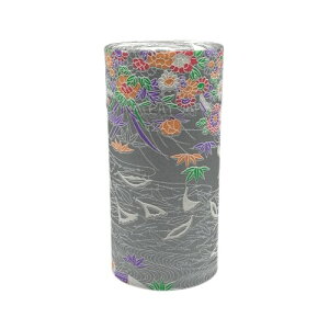 野口熊太郎茶園 茶筒 茶缶 大容量 200g 和紙貼 中蓋付き 水辺の花 銀 シルバー 日本製 おしゃれ