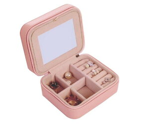 Anberotta ジュエリーボックス アクセサリー コスメ メイク ボックス ケース ポーチ 小物入れ 宝石箱 収納箱 ミラー 鏡付き 宝箱 AT9 (ピンク)