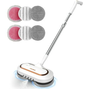 AlfaBot 電動モップ 回転モップクリーナー 水噴射 LED搭載 拭き掃除 水拭き 長さ調整可能 床拭き 充電式 多角度転換 自立式 パッド6枚入り (S2)