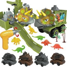 AMYCOOL 恐竜 おもちゃ 車おもちゃ DIYカー 組み立て 知育玩具 トラックセットクレーン車 クローラークレーン 変形車 ダイナソー玩具 ティラノサウルス 車両つき 男の子 誕生日 プレゼント