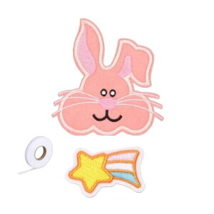 刺繍 アイロン接着 ワッペン アップリケ 「うさぎ+流れ星+予備アイロンテープ付き」大きいサイズのワッペン/ウサギ