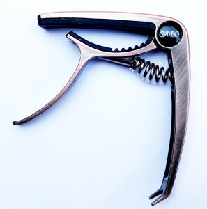 ギターカポ、スプリング式、ウクレレ用、アコースティック・エレキギター用 (6番ブロンズ赤色金属製)