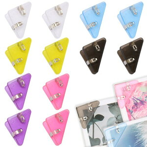 YOVOY クリアコーナークリップ 三角型 ペーパークリップ 12枚 三角クリップ かわいい 透明 メモクリップ ファイル収納 繰り返し使用可能 紙を傷つけません (6色、各2枚)