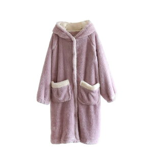 (MiniZaru) 着る毛布 もこもこ ルームウェア 部屋着 パジャマ レディース 裏起毛 厚手 長袖 可愛い あたたかい 大きいサイズ 冬用 耳フード付き (パープル)