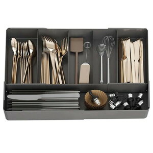 YBWBM カトラリーケース (伸縮 調節可能)カトラリートレー 3面伸縮 スライド カトラリー収納 約W27~51×D27~39×H5cm文房具・化粧品・小物 引き出し 仕切り お手入れ簡単 キッチン 引き出し 取