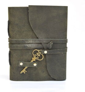 Overdose Deckle Green with Key Leather Journals | Travel & Sketch Writing Journal Diary | Notebook | Sketchbook | Book of Shadows | Vintage Deckle Edge - 5 X 7 inches | 12 x 17 cm