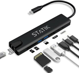 STATIK UltraHub Powered USB Cハブ マルチポートアダプター - USB Cドッキングステーション - 8イン1 電源 USB 3.0ハブ 4K USB C HDMIアダプター USB Cドック 100Mbpsイーサネットポート SD/TFカードリーダー