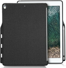 ProCase iPad Pro 12.9" 背面ケース，バックカバー ペンシルホルダー付き スマートキーボードと組み合わせて使用可能， 適用機種： iPad Pro 12.9" 第1世代 2015 / 第2世代 2017 - ブラック