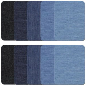 デニムパッチ 補修パッチ アイロンパッチ 長方形 約9.5cm×12.5cm 5色10枚セット ジーンズ リペア 補修布 デニム 補修シート アイロン接着 貼付パッチ 布製 衣類 服の補修に DIY 手芸 自由に切