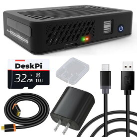 GeeekPi DeskPi Lite Raspberry Pi 4ケース、電源ボタン/ヒートシンク、PWMファン付き、32GB SDカード、QC3.0 Raspberry Pi 4B用電源急速充電をサポート