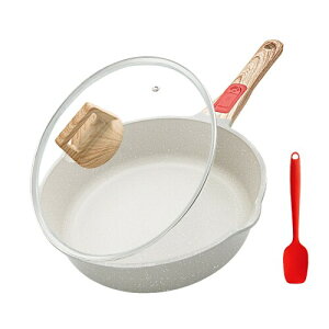 RANXINGST フライパン 24cm 蓋付き くっつかない&取っ手が取れる 1-3人 深型 炒め鍋 ih対応 注ぎ口付き PFOA PFOS フリー オーブン&食洗機対応 シリコーンスプーン付き ホワイト