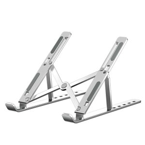 PC�X�^���h �A���~������ �p�\�R���X�^���h ���b�v�g�b�v�X�^���h Laptop Stand, Aluminum Portable Folding Computer Holder, 6-Level Height, Silver, Black (�V���o�[)