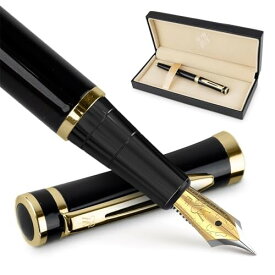 Wordsworth & Black Fountain Pen Set, 18K Glided Broad Nib, Includes 24 Pack Ink Cartridges, Ink Refill Converter & Gift Box, Gold Finish, Calligraphy, (Black Gold), Perfect for Men & Women