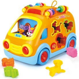 UQTOO 車おもちゃ 多機能バス 赤ちゃんおもちゃ 子供 ミュージックカー はめこみ・形合わせ ボックス 幼児 子ども 知育玩具 早期開発 指先訓練 音楽おもちゃ 男の子 女の子 誕生日 プレゼ