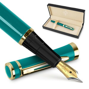 Wordsworth & Black Fountain Pen Set, Medium Nib, Includes 6 Ink Cartridges and Ink Refill Converter, Gift Case, Journaling, Calligraphy, Smooth Writing Pens (Turquoise Gold)