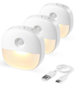 Lyridz 人感センサーライト usb充電式 足元灯 足元ライト 無段階調光 センサーライト led 常夜灯 3モード フットライト 電球色 省エネ 薄型 廊下 寝室 玄関 階段 納戸 室内用