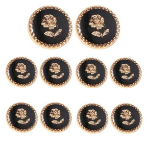 YFFSFDCレディース ボタン 10個セットエレガントなローズ柄 衣装ドレスコートブレザーカーディガン 装飾ボタンシャネル風 洋服 コート用 交換 修理 DIY用品 手作り アクセサリーパーツ (黒