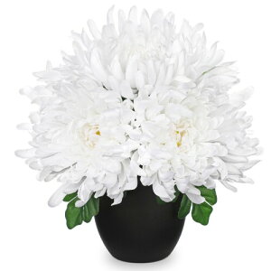 Villa Como 造花 仏花 お供え 菊 25CM 仏壇用 お盆 お彼岸 お悔やみ 枯れない花 アートフラワー 鉢植え ミニ インテリア (白)