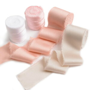 URROMA サテンリボン, 4個 ミックスカラー シルク サテン シフォン ほつれ生地 リボン 結婚式招待状 ブライダルブーケ ギフトラッピング フラワーアレンジメント用