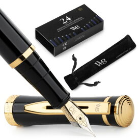 Wordsworth & Black Fountain Pen Set, 18K Glided Medium Nib, Includes 24 Pack Ink Cartridges, Ink Refill Converter & Gift Pouch, Gold Finish, Calligraphy, (Black Gold), Perfect for Men & Women
