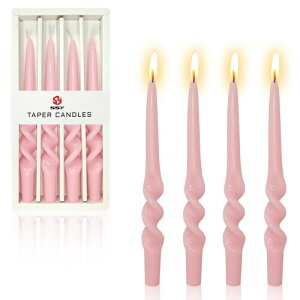 手作りらせん状のテーパーキャンドル 蝋燭 スパイラルキャンドル 人気 ろうそく 結婚式 家居裝飾 無香気 ロウソク 4個入り (#3-9.3inch, Pink)
