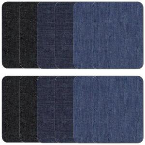 デニムパッチ 補修パッチ アイロンパッチ 長方形 約9.5cm×12.5cm 3色12枚セット ジーンズ リペア 補修布 デニム 補修シート アイロン接着 貼付パッチ 布製 衣類 服の補修に DIY 手芸 自由に切