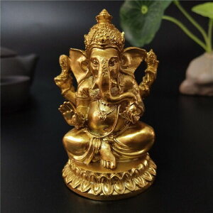 YODOOLTLY ゴールド ガネーシャ神像 - ヒンドゥー教の象の神像 樹脂彫刻 インドのガネーシャ仏像 ハンドメイド ギフト 装飾 装飾 家庭 庭 車