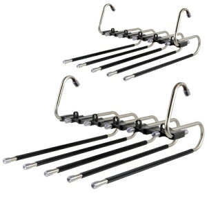 ズボンハンガー 2本セット スラックスハンガー ズボン収納 すべらない 折りたたみ 省スペース ステンレス 軽量 縦横両用 物干し 洗濯 整理 OMAYOU (5段)