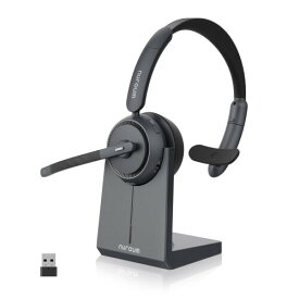 Nuroum ワイヤレス ヘッドセット Bluetooth 充電スタンド付き 片耳 ノイズキャンセリングマイク搭載 業務用 Web会議用 無線ヘッドセット 45時間連続使用 ミュートボタン 音量調整 コールセン