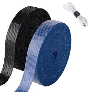 Neyiemケーブル結束バンド 配線整理 収納 固定 ケーブルバンド マジックテープ 纏める 配線まとめ 結束テープ 結束バンド 繰り返し使用可能 両面 マジックテープ用 黒+青, (ちぎれるタイ