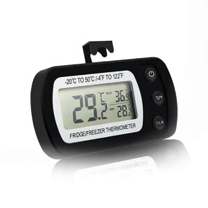 冷蔵庫用温度計 小型 デジタル温度計 電子温度計 室内温度計 防水 軽量 液晶画面 最高/最低温度 温度範囲-20°C〜50°C 取り付け簡単 冷蔵庫/冷凍庫/キッチン用(ブラック)