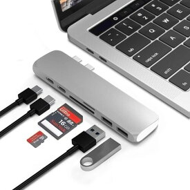 MacBook Pro Air 2018 2019 2020対応 USB マルチハブ Type-C 変換 SD TF カードリーダー 6in1HUB ドッキングステーション (シルバー)