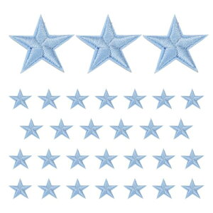 刺繍ワッペン アイロンパッチ 五つ星 ライトブルー アップリケ 衣類 装飾 DIY 修理 星型 ハンドメイド 30枚セット NYANDELMO ND-0195-R04-LB