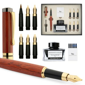 Wordsworth & Black Calligraphy Pen Gift Set, �C���N�r�A6�̃C���N�J�[�g���b�W�A�C���N�R���o�[�^�[�A6�̑ւ��j�u�A�����|�A�W���[�i�����O�A�������X���[�Y�ȃy�� (���[�Y�E�b�h)