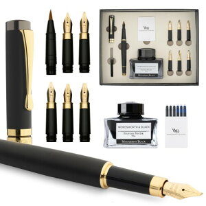 Wordsworth & Black Calligraphy Pen Gift Set, �C���N�r�A6�̃C���N�J�[�g���b�W�A�C���N�R���o�[�^�[�A6�̑ւ��j�u�A�����|�A�W���[�i�����O�A�������X���[�Y�ȃy�� (�u���b�N�E�b�h)
