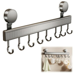 nalaina キッチンツールフック 吸盤式 強力 壁掛け 40cm 8個フック アルミニウム 防水防錆 穴あけ不要 台所 収納 調理器具 可動式 簡単取付