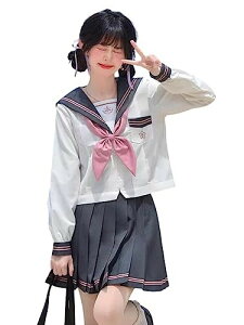 (YAISHN) セーラー服 制服 コスプレ ハロウィン 仮装 前開き 長袖 半袖 スカート 蝶結ぶ リボン プリーツスカート 人気 女子制服 本格制服 二本 JK 高校生 文化祭 学?歳 入学式 卒業式 清純